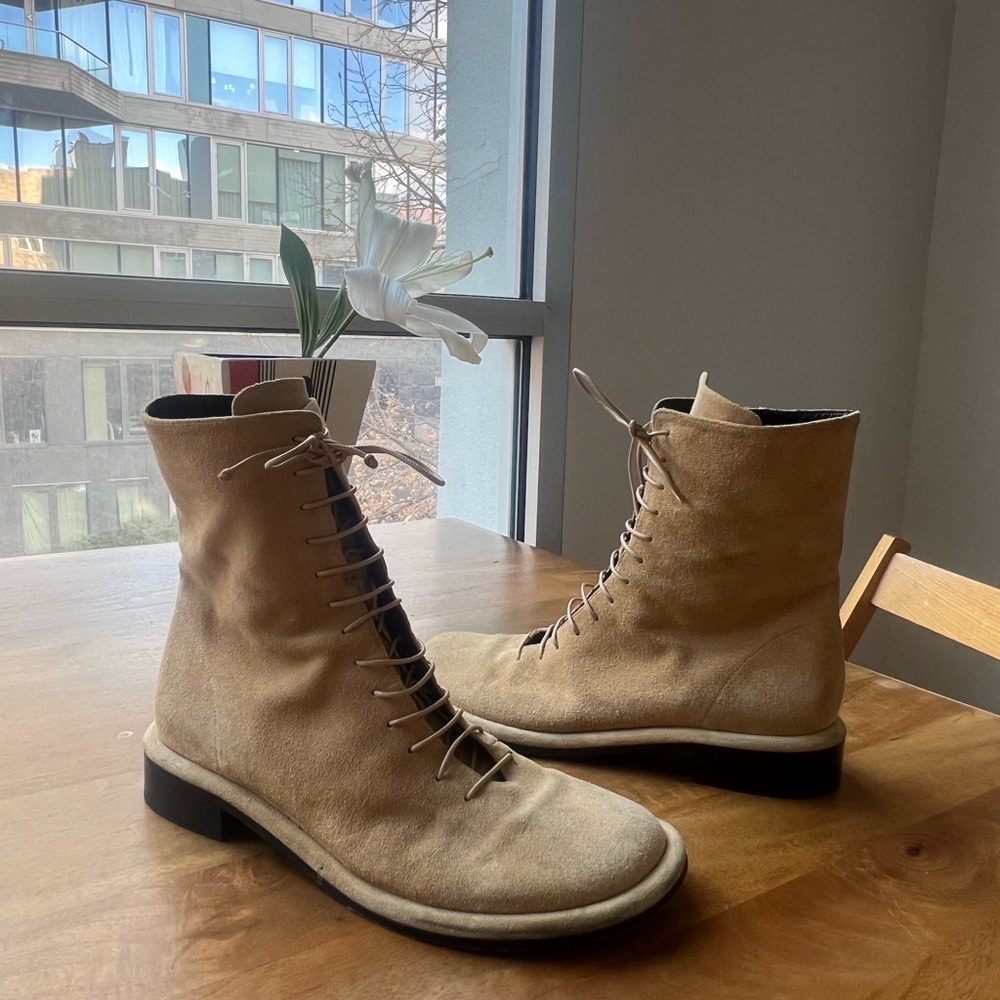 Proenza Schouler Beige Suede Lace-Up Boots
